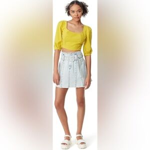 Circus NY Smock Back Puff Sleeve Crop Top Neon Green Women Size S